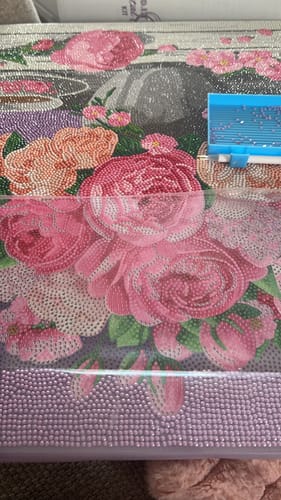 Customer's sparkly floral crystal art canvas, a project from the Craft Buddy Mystery Box.
