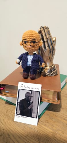 Customer photo review of Dolly® Personalized Crochet Doll with Photo Card