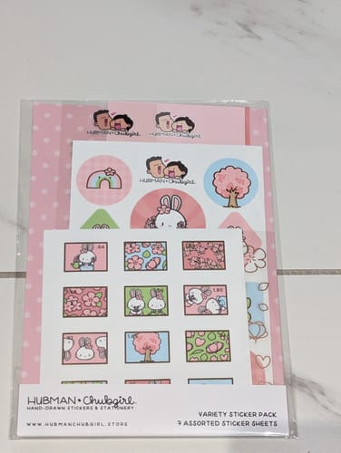 Customer's Spring Blossoms Variety Sticker Pack in its clear packaging. The cute, pink-themed sticker sheets are visible.