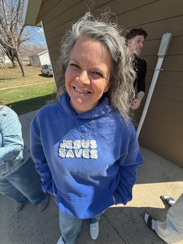 Customer photo review of Jesus Saves Patchwork Hoodie