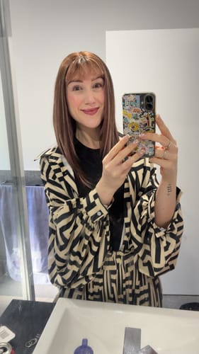 Customer photo review of JBEXTENSION 20 Inches Scalpiana Camel Pink Wolf Cut 3.5X4 Hard Silky Top Natural Scalp Effect Wig With Bangs LILA CAMEL PINK