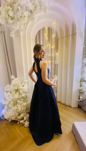 Customer photo review of Noelle Navy Gown by ML Monique Lhuillier - RENTAL