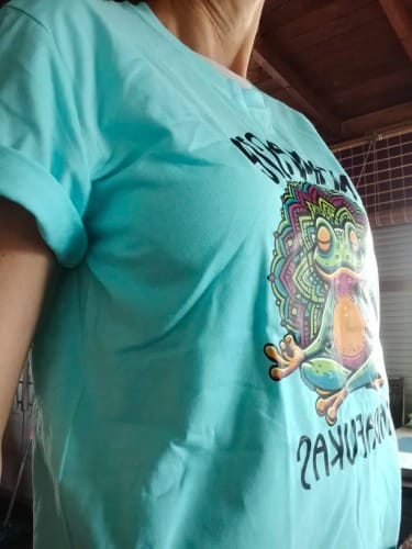 Customer photo review of Funny Yoga T Shirt Frog Self Care T-Shirt Cotton Short Sleeve Positive Cottagecore Namaste Tee Men Women Mens Clothes Streetwear