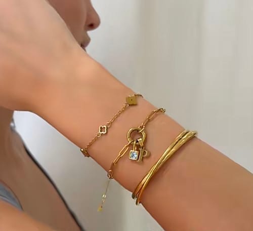 Customer photo review of Paperclip Birthstone Initial Charm Bracelet
