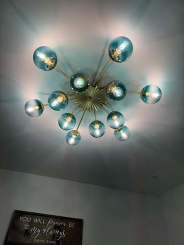 Customer photo review of Glam Bloom 12-Light Blue Glass Bubble Semi Flush Chandelier