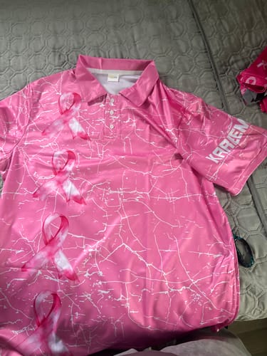 Customer photo review of Mens golf polo shirt Custom pink ribbon pattern mens golf clothes, Breast cancer shirt for golfer NQS10516