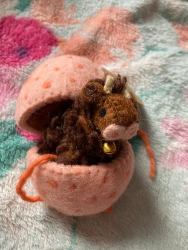 Customer photo review of Felt Peach Surprise Egg with Highland Cow Toy Inside