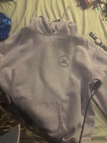 Customer photo review of Work Hard Hoodie - Heather Gray