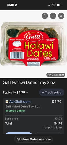 Reviewer's image showing a clear package of dates with a large red label.