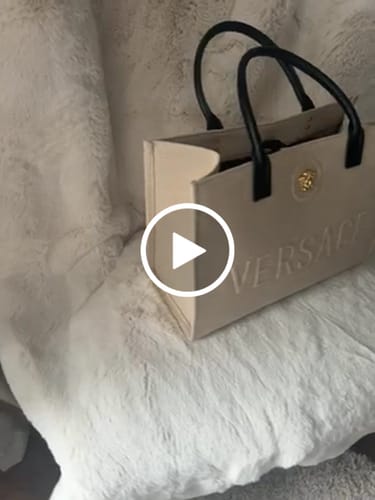 Customer video review of Versace Beige Denim Canvas Tote Bag 40 With Black Cowhide Handle 175561