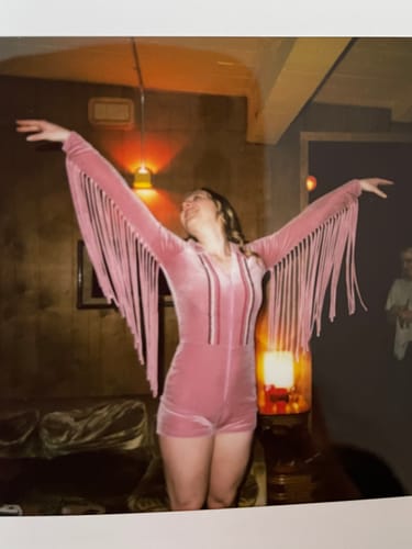 Customer photo review of Rainbow Chaser Romper in Blush Pink