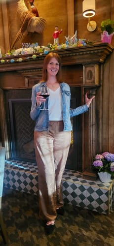 Customer photo review of Noelle Tall Floral Wide Leg Pant