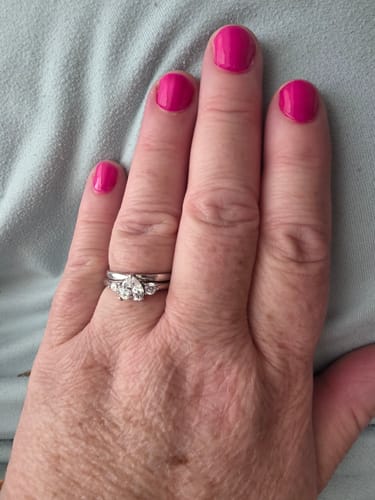 Customer photo review of 3-Stone Heart 0.7ct Heart CZ Ring Set in Sterling Silver