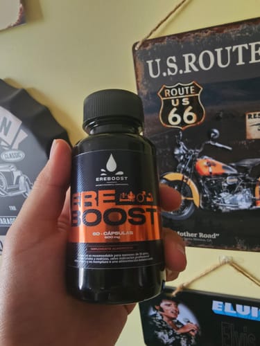Reseña con foto de un cliente sobre EREBOOST | 60 Cápsulas