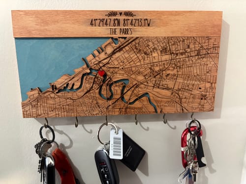 Customer photo review of Personalized City Map Key Holder with Hooks | Custom Address Wall Key Rack