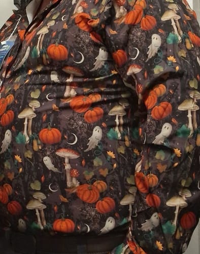 Customer photo review of Cottagecore Halloween Mushroom Long Sleeve Button Up Shirt