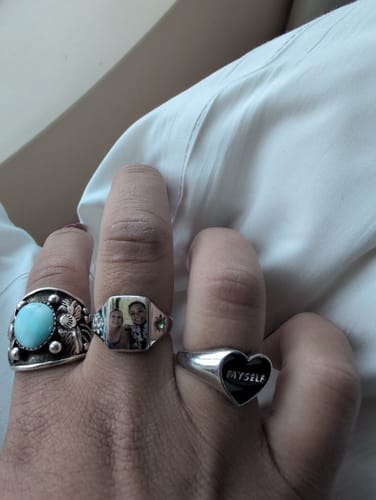 Customer photo review of Personalized Couple Photo Birthstone Custom Ring - Valentine's Gift For Couple Grandparents