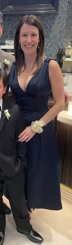 Customer photo review of Paloma Midnight Satin Midi Dress by House of CB- RENTAL