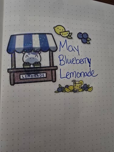 Customer's decorated dot grid page in the Starter Planner with blueberry lemonade themed stickers.