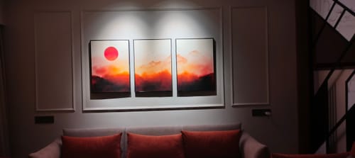 Customer photo review of Set of 3 Sunrise Landscape with Mistry Forest Wall Art Paintings Misty Forest Framed Wall Decor.