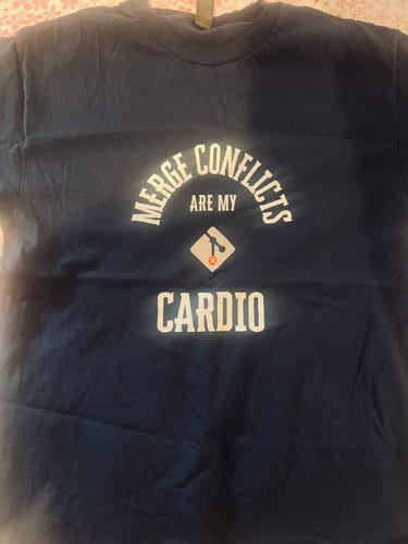 Customer photo review of Merge conflicts are my cardio T-Shirt