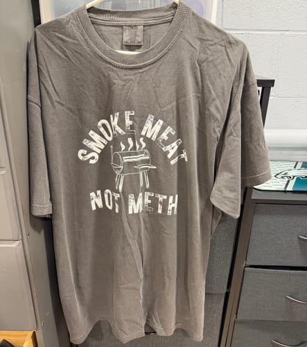 Customer photo review of Smoke Meat Not Meth — Premium Tee