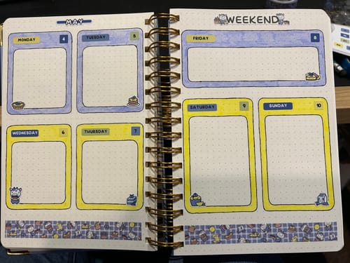 Reviewer's decorated weekly planner page using washi tape and small, cute stickers from the Ultimate Subscription.