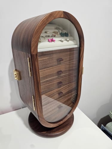 Customer photo review of Solenne 360° Rotating Walnut Jewelry Cabinet with Vanity Mirror