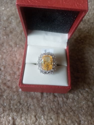 Customer photo review of Halo Yellow Cushion CZ Ring in Sterling Silver