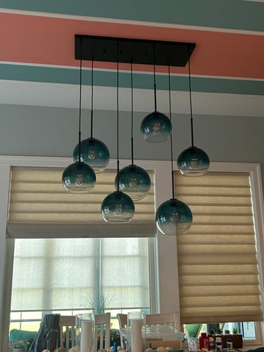 Customer photo review of 7-Light Cluster Blue Glass Globe Bubble Island Pendant