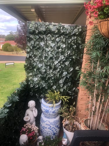 Customer photo review of Fake Ivy Roll Artificial Hedge Panel Roll with Shade Cloth Backing 3m x 1m for Instant privacy