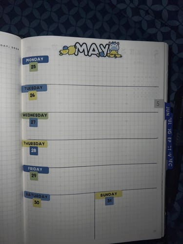 Customer's weekly planner page for May, decorated with colorful stickers from the Ultimate Subscription box.