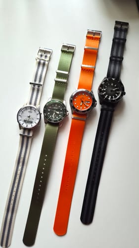 Customer photo review of Fluorescent Orange Premium Nylon Watch Strap