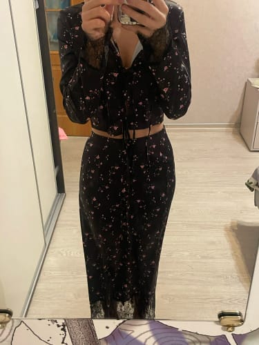 Customer photo review of Celeste Lace Trim Floral Hollow Out Top and Maxi Skirt Set