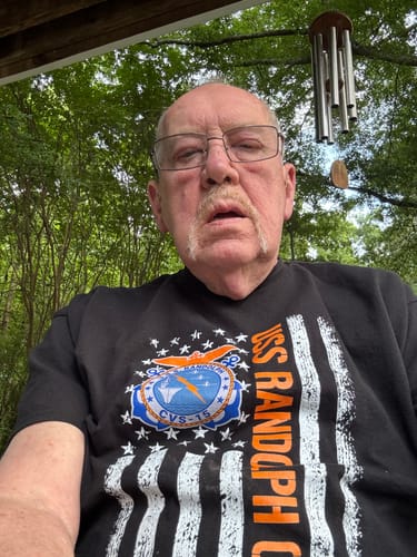 Customer photo review of USS Randolph (CVS-15) Patriotic Ship's Crest Logo American Flag T-Shirt