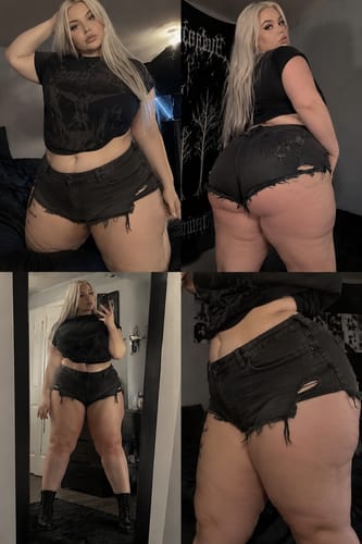 Customer photo review of Asymmetrical Distressed Denim Shorts