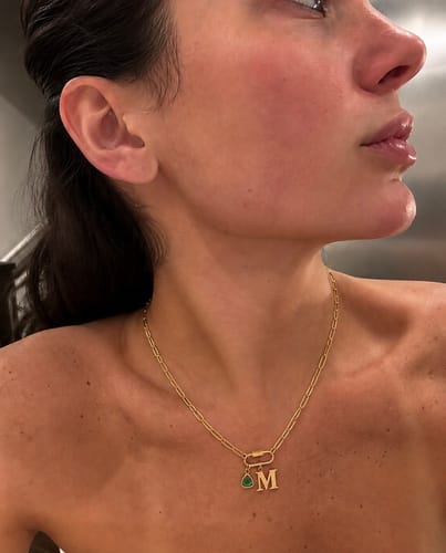 Customer photo review of Carabiner Charm Lock Necklace With Initial & Birthstone