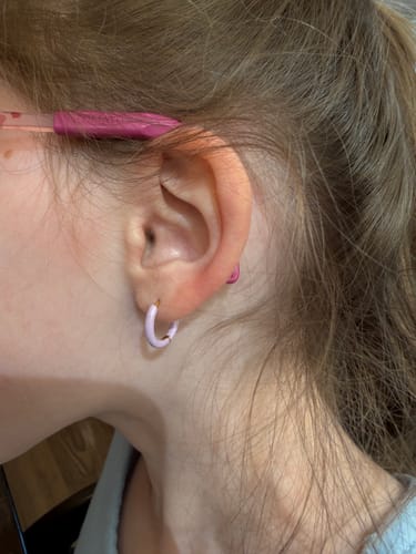 Customer photo review of Colored Huggies Earrings