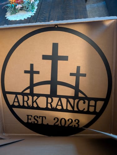 Customer photo review of Three Crosses Monogram - Steel Sign