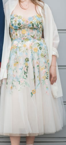 Customer photo review of Floral Embroidered Tulle Midi Dress with Corset Bodice