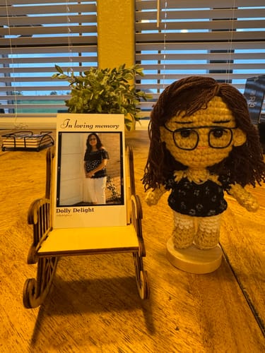 Customer photo review of Personalized Crochet Doll: Memorial Rocking Chair & Photo Card Edition