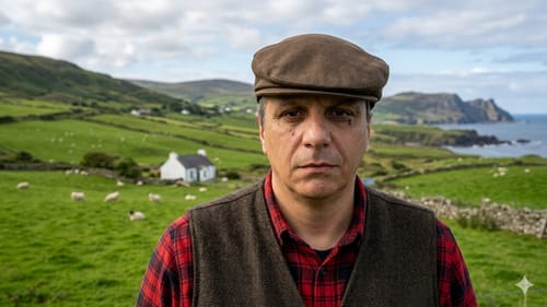 Reviewer wearing the brown Vintage Cap Linen while standing in a scenic, rural coastal landscape.