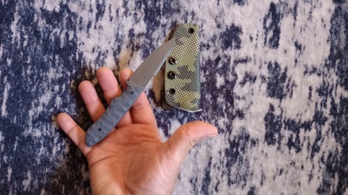 Customer photo review of Maximus Knives Mamba EDC 2.8" Fixed Blade – Rock Textured G10, 80CrV2, Sabre Grind Reverse Tanto – Made in USA (MK-EDC)