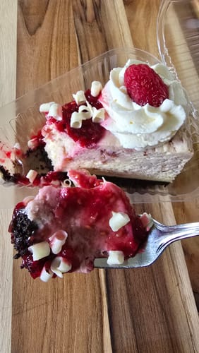 Customer photo review of White Chocolate Raspberry Cheesecake - Single Slice