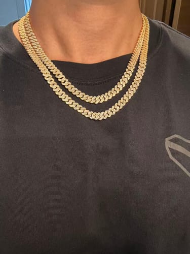 Customer photo review of S925 Moissanite Diamond Prong Cuban Link Chain in 14K Gold - 8mm