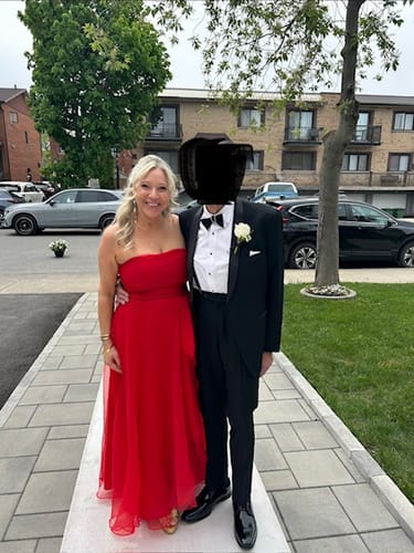 Customer photo review of Teresa Organza Gown in Poppy by Theia Couture - RENTAL
