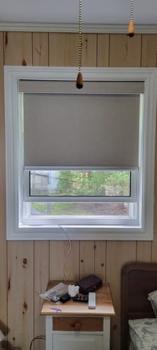 Customer photo review of SmartWings Hardwired Motorized Roller Shades 100% Blackout Linen