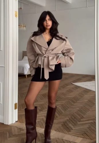 Customer photo review of Sophie Lace Up Stand Collar Trenchcoat