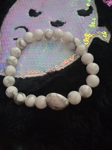 Customer's white and grey marbled bead bracelet from the VIP Crystal Club.
