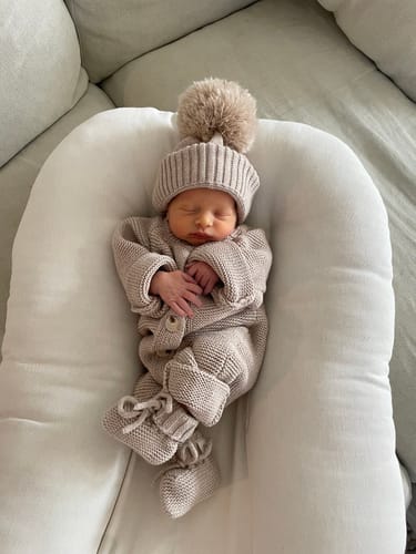 Customer photo review of Luna + Luca Pom Beanie - Heather Beige
